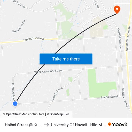 Haihai Street @ Kupulau Road to University Of Hawaii - Hilo Manono Campus map