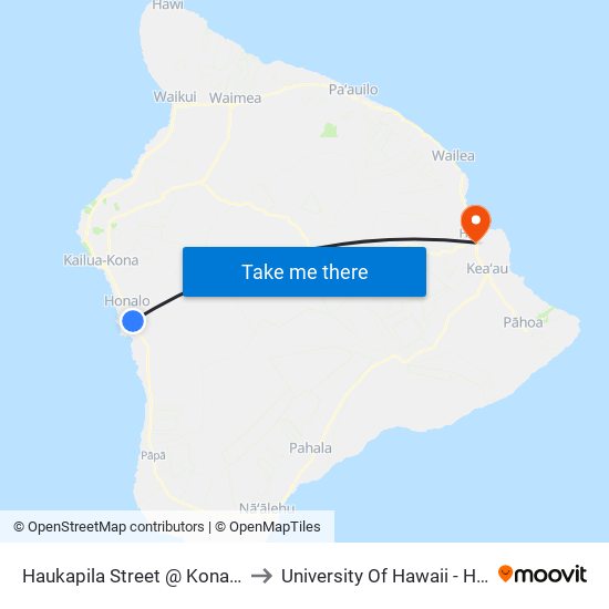 Haukapila Street @ Kona Community Hospital to University Of Hawaii - Hilo Manono Campus map