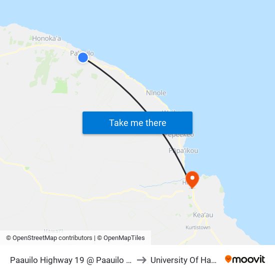 Paauilo Highway 19 @ Paauilo Mill Road (Overpass Across U.S. Post Office) to University Of Hawaii - Hilo Manono Campus map