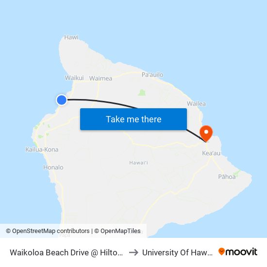 Waikoloa Beach Drive @ Hilton Waikoloa Village (Employee Entrance) to University Of Hawaii - Hilo Manono Campus map