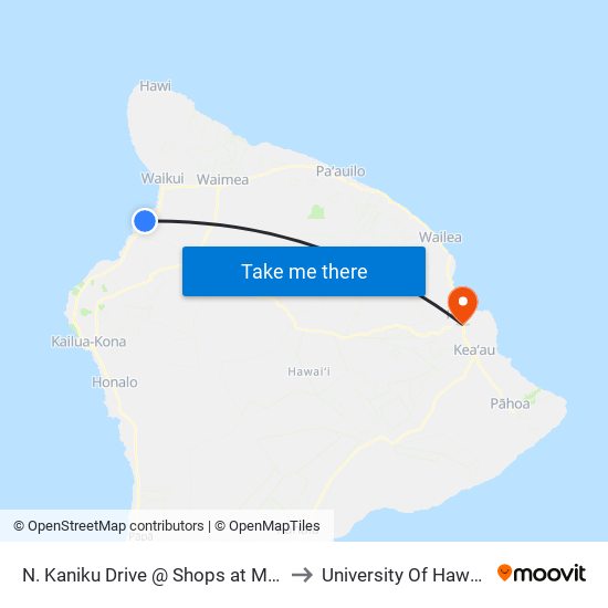 N. Kaniku Drive @ Shops at Mauna Launi (Foodland Farms Entrance) to University Of Hawaii - Hilo Manono Campus map