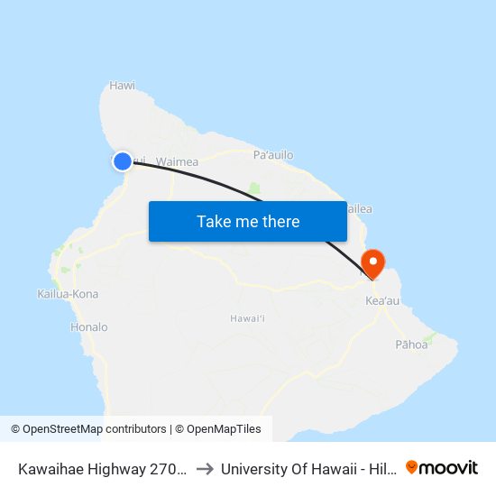 Kawaihae Highway 270 at Kawaihae Road to University Of Hawaii - Hilo Manono Campus map