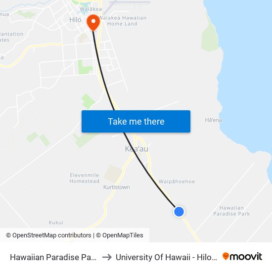 Hawaiian Paradise Park Shower Drive to University Of Hawaii - Hilo Manono Campus map