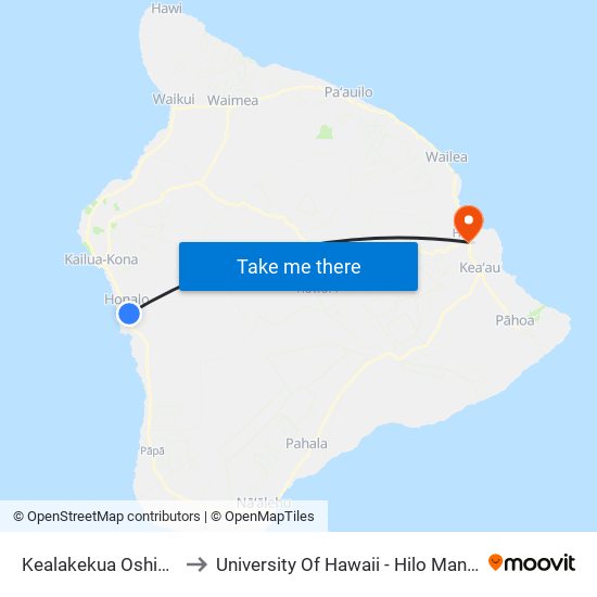 Kealakekua Oshima Store to University Of Hawaii - Hilo Manono Campus map