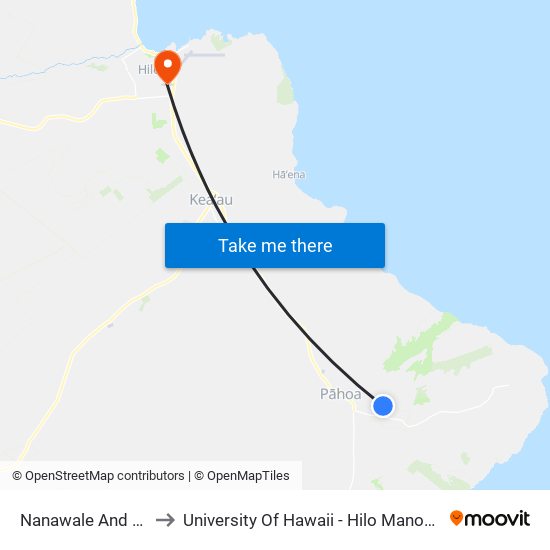 Nanawale And Forest to University Of Hawaii - Hilo Manono Campus map