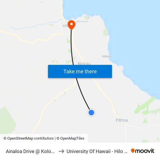 Ainaloa Drive @ Koloa Maoli Road 9 to University Of Hawaii - Hilo Manono Campus map