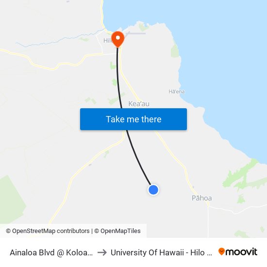 Ainaloa Blvd @ Koloa Maoli Road 9 to University Of Hawaii - Hilo Manono Campus map
