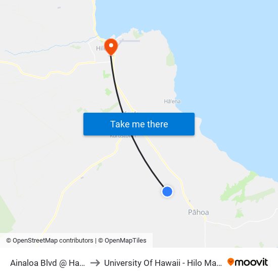 Ainaloa Blvd @ Hanale Drive to University Of Hawaii - Hilo Manono Campus map