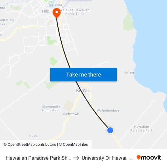 Hawaiian Paradise Park Shower Drive @ Highway 130 to University Of Hawaii - Hilo Manono Campus map