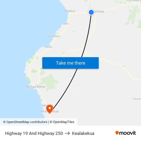 Highway 19 And Highway 250 to Kealakekua map