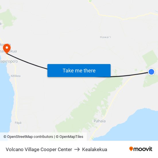 Volcano Village Cooper Center to Kealakekua map
