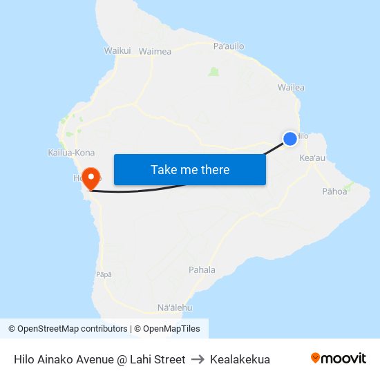 Hilo Ainako Avenue @ Lahi Street to Kealakekua map