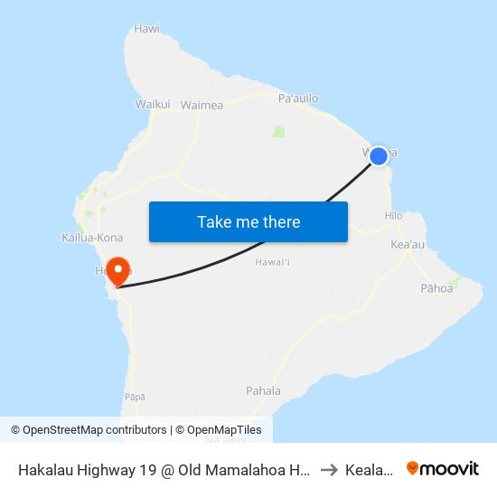 Hakalau Highway 19 @ Old Mamalahoa Highway at (Overpass) to Kealakekua map