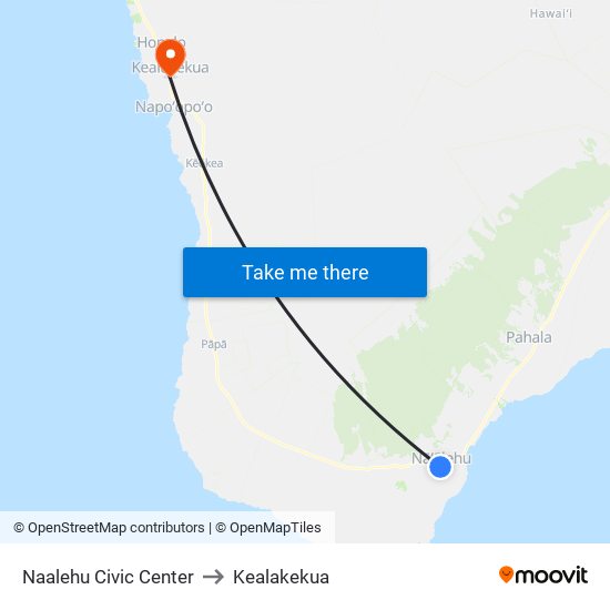 Naalehu Civic Center to Kealakekua map