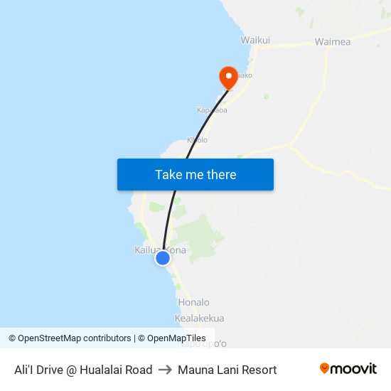 Ali'I Drive @ Hualalai Road to Mauna Lani Resort map