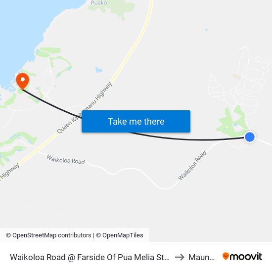 Waikoloa Road @ Farside Of Pua Melia Street (Across Waikoloa Village Highlands Shopping Center) to Mauna Lani Resort map