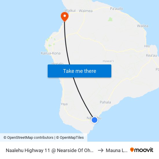 Naalehu Highway 11 @ Nearside Of Ohai Road (Across Naelehu Elementary) to Mauna Lani Resort map