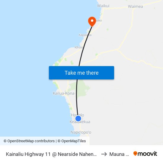 Kainaliu Highway 11 @ Nearside Nahenahe Loop (Across Teshima's Restaurant) to Mauna Lani Resort map