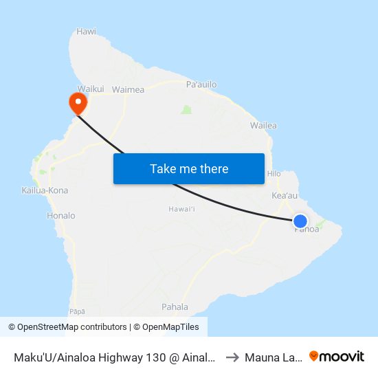 Maku'U/Ainaloa Highway 130 @ Ainaloa Boulevard (Bus Turnout) to Mauna Lani Resort map