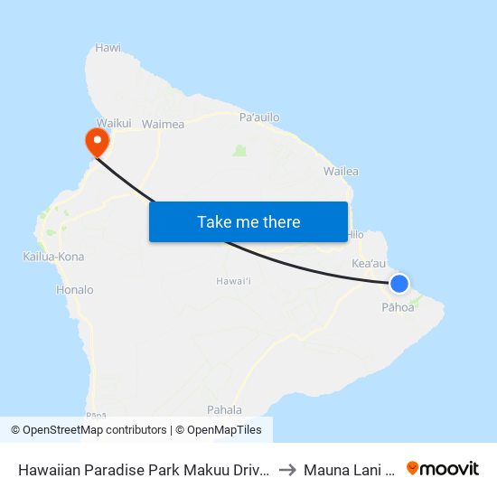 Hawaiian Paradise Park Makuu Drive And 8th Ave to Mauna Lani Resort map