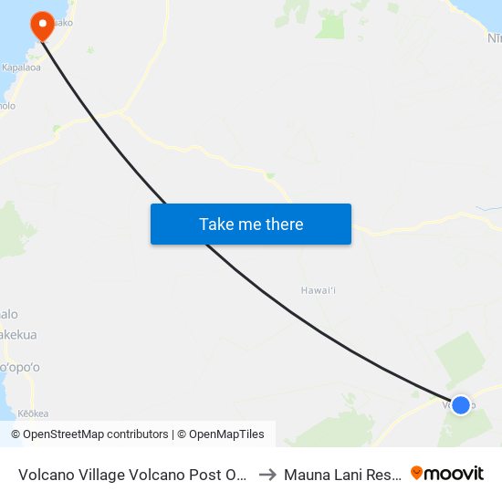 Volcano Village Volcano Post Office to Mauna Lani Resort map