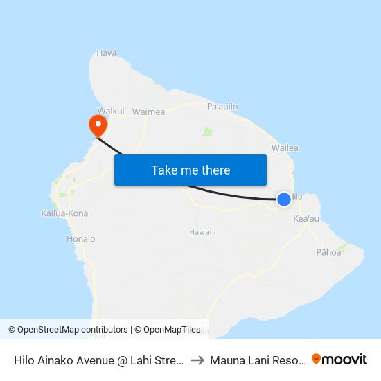 Hilo Ainako Avenue @ Lahi Street to Mauna Lani Resort map