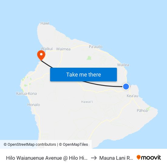 Hilo Waianuenue Avenue @ Hilo High School to Mauna Lani Resort map