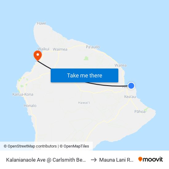 Kalanianaole Ave @ Carlsmith Beach Park to Mauna Lani Resort map