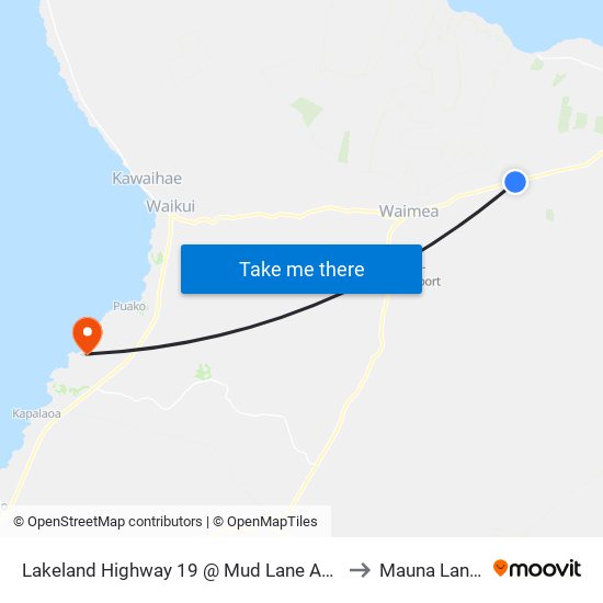 Lakeland Highway 19 @ Mud Lane And Puu Pulehu Loop to Mauna Lani Resort map