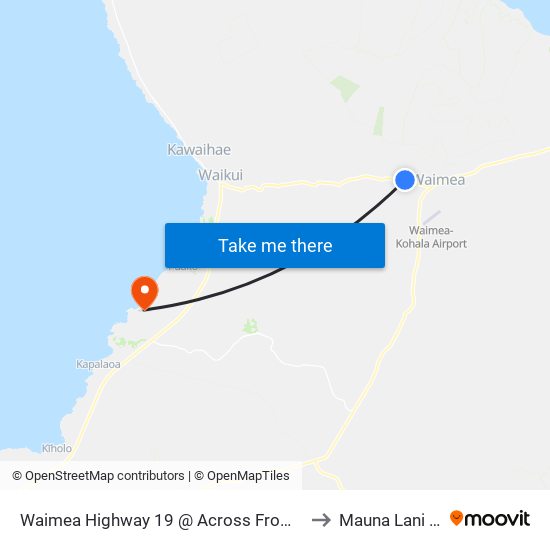 Waimea Highway 19 @ Across From Jacaranda Inn to Mauna Lani Resort map