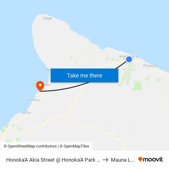 Honoka'A Akia Street @ Honoka’A Park (Across Hauoli Senior Housing) to Mauna Lani Resort map