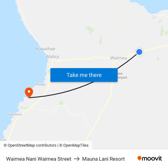 Waimea Nani Waimea Street to Mauna Lani Resort map