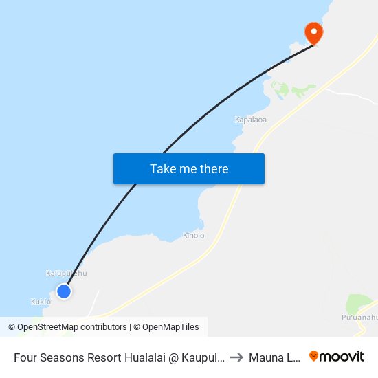 Four Seasons Resort Hualalai @ Kaupulehu Dr (Employee Parking Lot C) to Mauna Lani Resort map