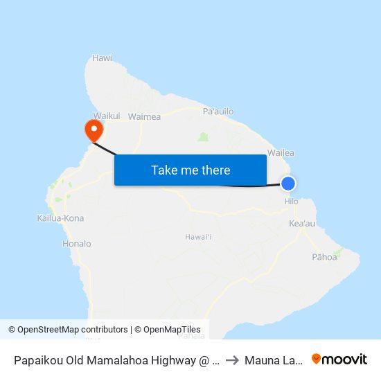 Papaikou Old Mamalahoa Highway @ Kalanianaole Elementary to Mauna Lani Resort map