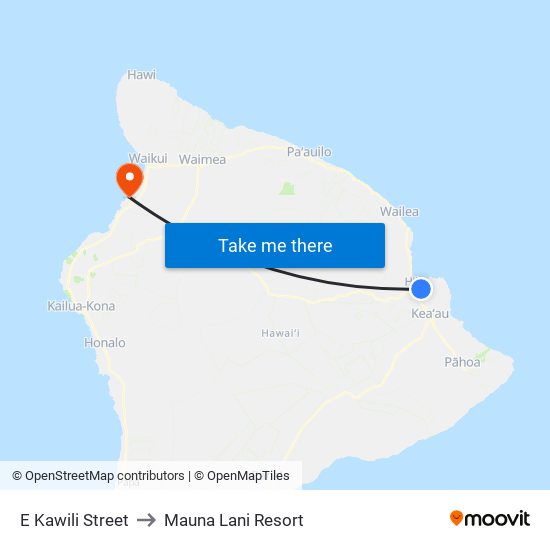 E Kawili Street to Mauna Lani Resort map