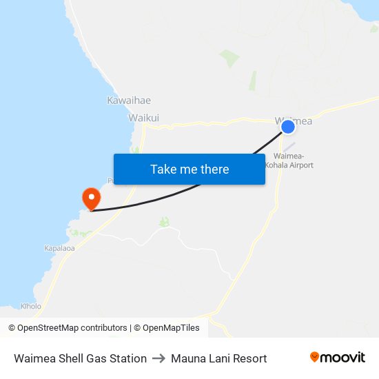 Waimea Shell Gas Station to Mauna Lani Resort map