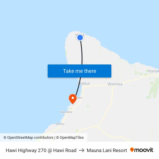 Hawi Highway 270 @ Hawi Road to Mauna Lani Resort map