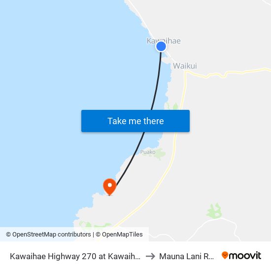 Kawaihae Highway 270 at Kawaihae Road to Mauna Lani Resort map