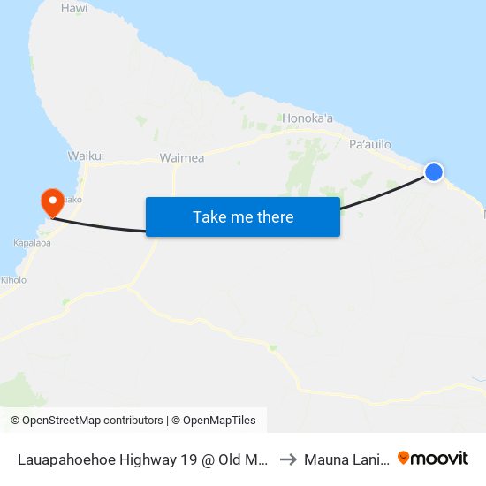 Lauapahoehoe Highway 19 @ Old Mamalahoa Highway to Mauna Lani Resort map