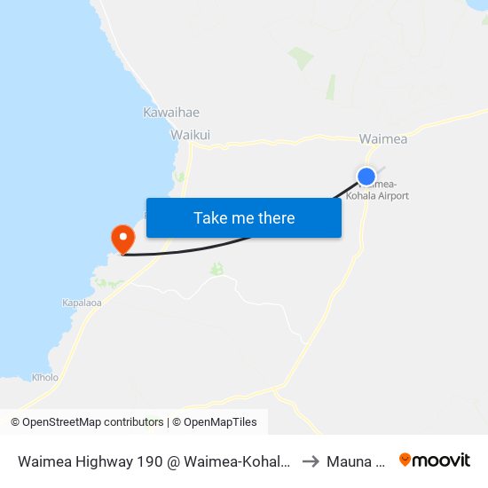 Waimea Highway 190 @ Waimea-Kohala Airport Road (Waimea-Kohala Airport) to Mauna Lani Resort map