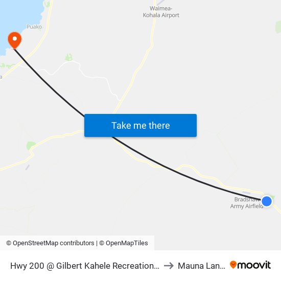 Hwy 200 @ Gilbert Kahele Recreation Park (At Flag Poles) to Mauna Lani Resort map