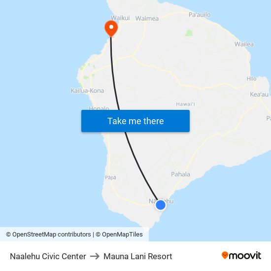 Naalehu Civic Center to Mauna Lani Resort map