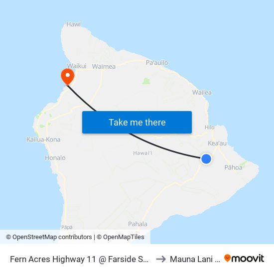 Fern Acres Highway 11 @ Farside South Kulani Road to Mauna Lani Resort map