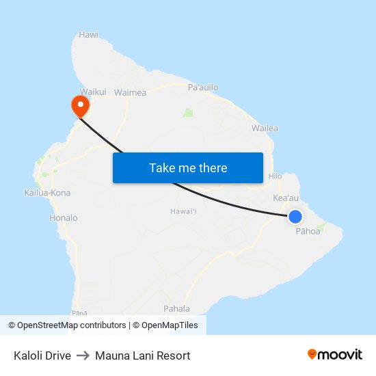 Kaloli Drive to Mauna Lani Resort map