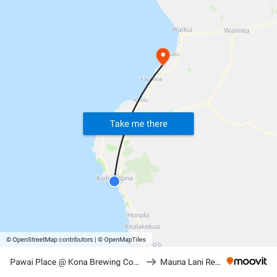 Pawai Place @ Kona Brewing Company to Mauna Lani Resort map