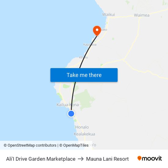 Ali'I Drive Garden Marketplace to Mauna Lani Resort map