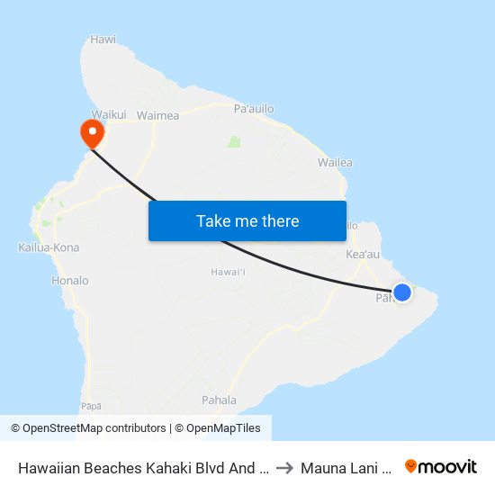 Hawaiian Beaches Kahaki Blvd And Aweoweo St to Mauna Lani Resort map