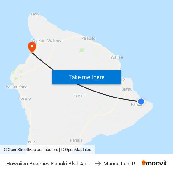 Hawaiian Beaches Kahaki Blvd And Kahala St to Mauna Lani Resort map