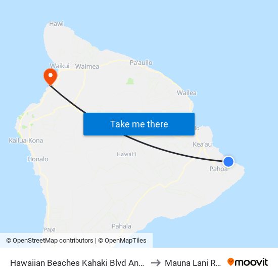 Hawaiian Beaches Kahaki Blvd And Niuhi St to Mauna Lani Resort map