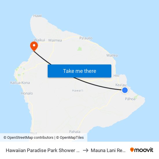 Hawaiian Paradise Park Shower Drive to Mauna Lani Resort map